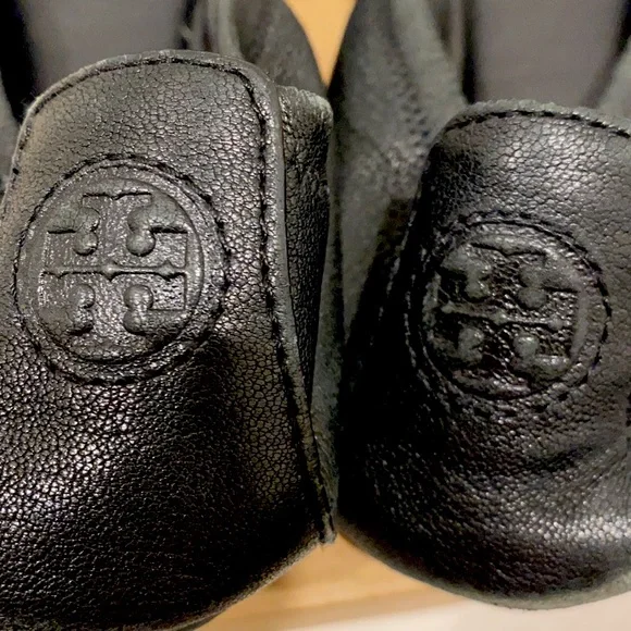 Black Tory Burch Flats with Crystal Beaded Bow - Picture 3 of 6